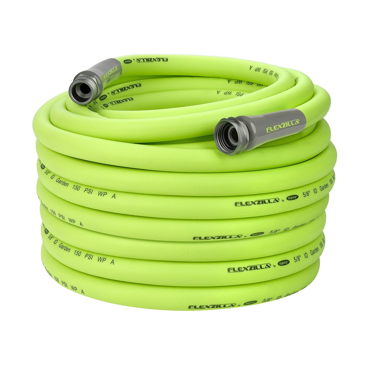 Flexzilla Garden Hose. 5/8″ x 100′. 3/4″ - 11 1/2 GHT Fittings. Flexible Hybrid Polymer. ZillaGreen