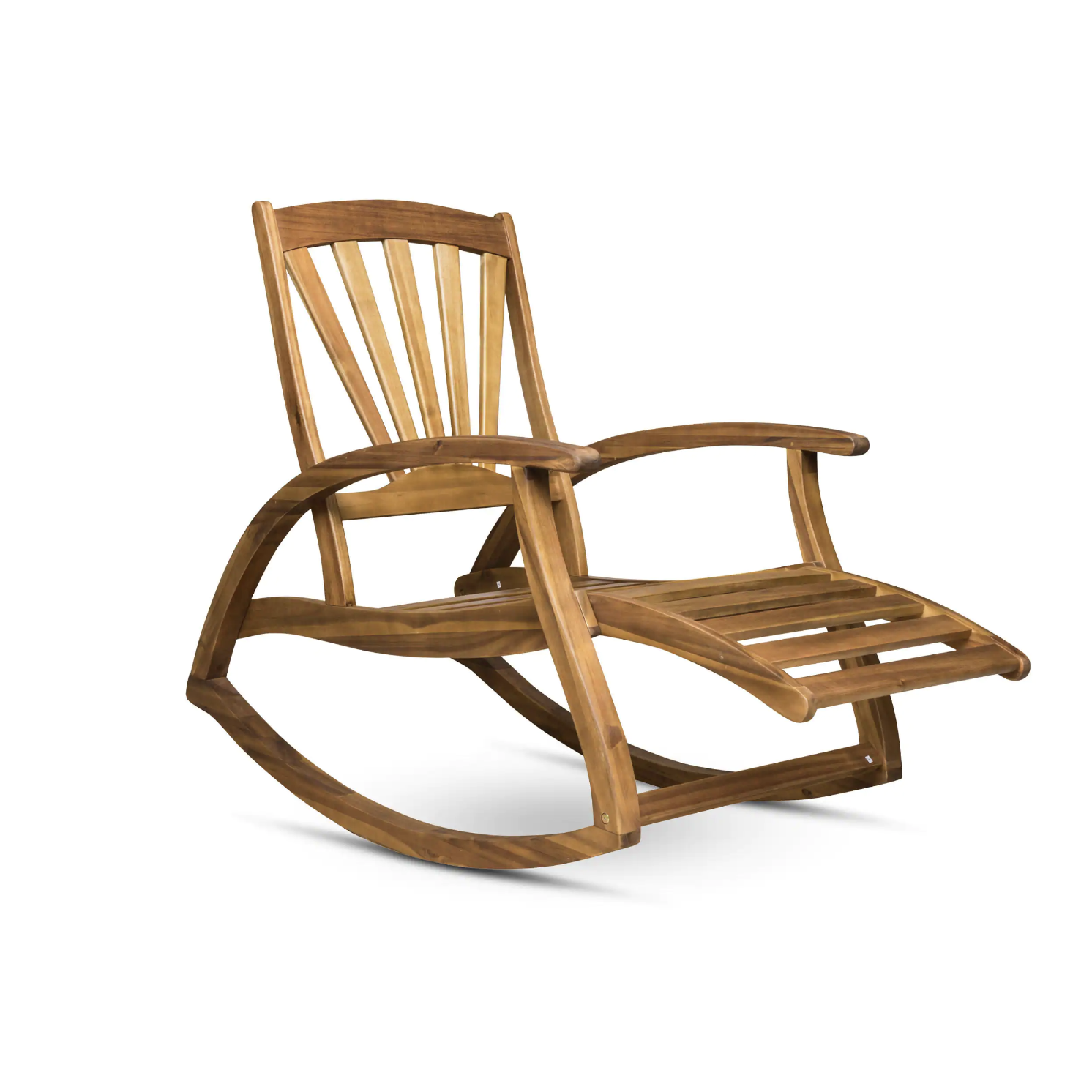 Noble House Sunview Teak Brown Wood Outdoor Rocking Chair with Footrest