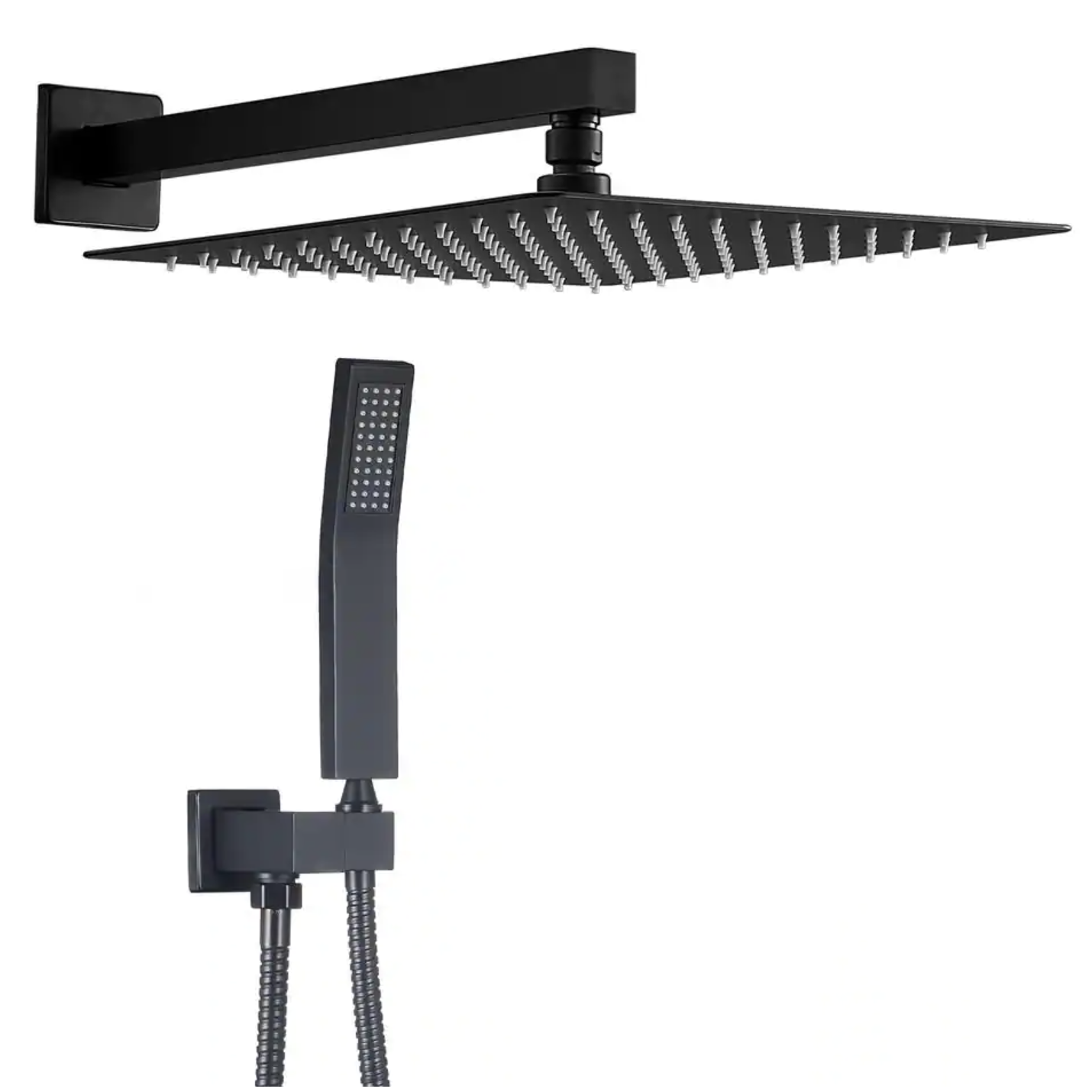 Zalerock Rain 1-Spray Square 12 in. Shower System Shower Head with Handheld in Black