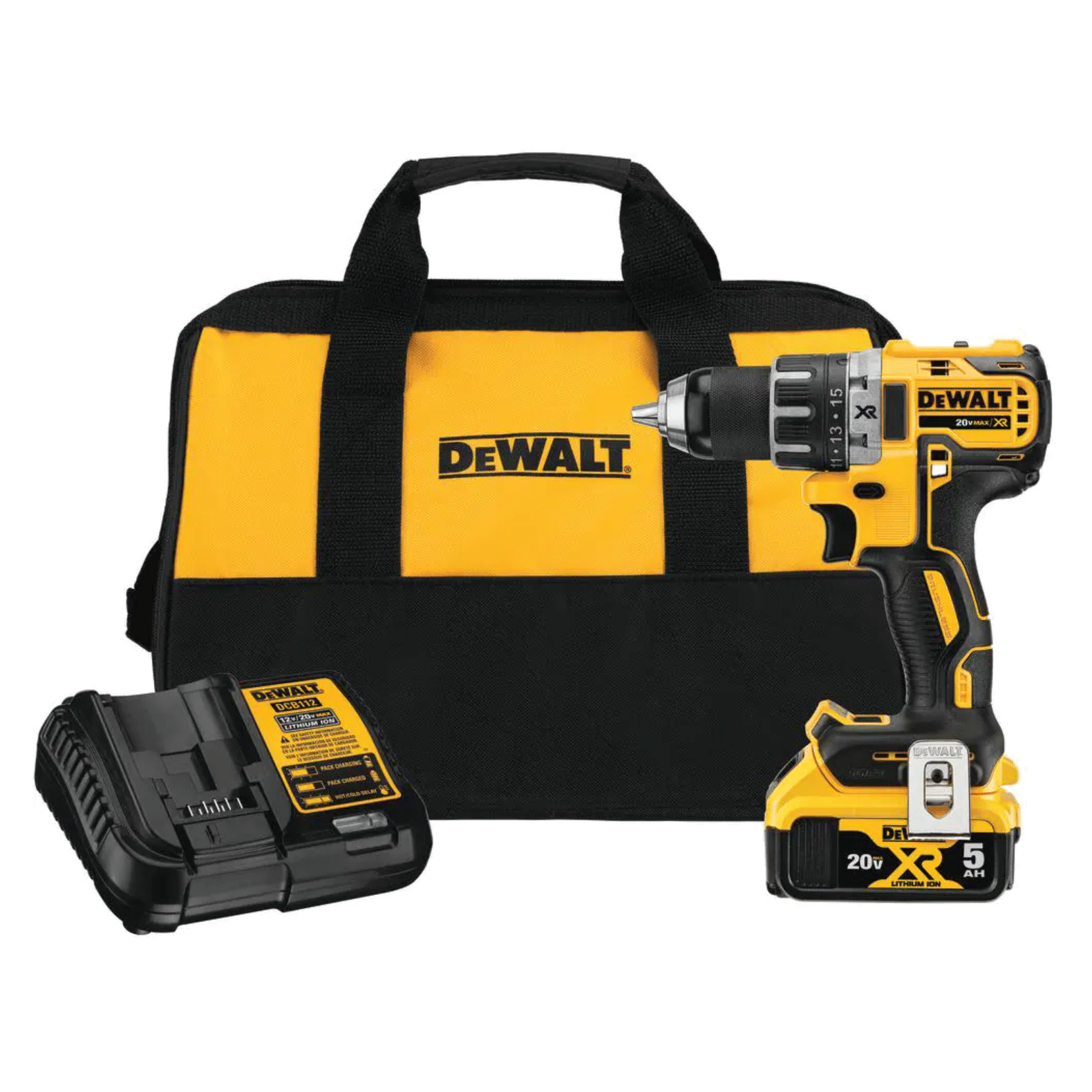 Dewalt 20V Max XR Cordless Brushless 1/2 in. Drill/Driver with (1) 20-Volt 5.0Ah Battery. Charger & Bag (DCD791P1)