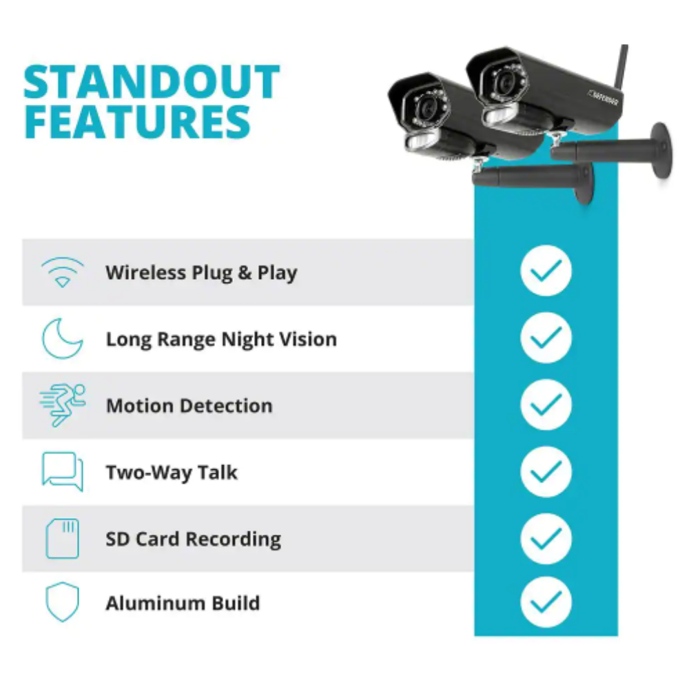 Defender PHOENIXM2 Non-Wi-Fi. Plug-In Power Security Camera System with 7″ Monitor SD Card Recording and 2 Night Vision Cameras