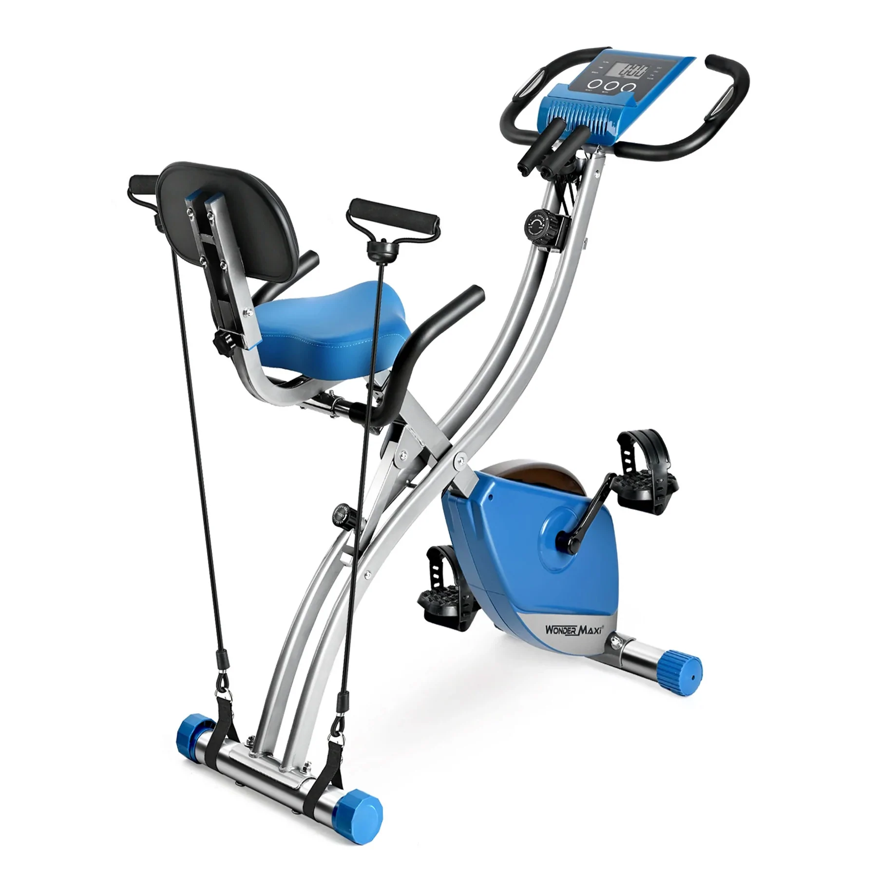Wonder Maxi Folding Magnetic Indoor Exercise Bike with Arm Resistance Bands. Blue