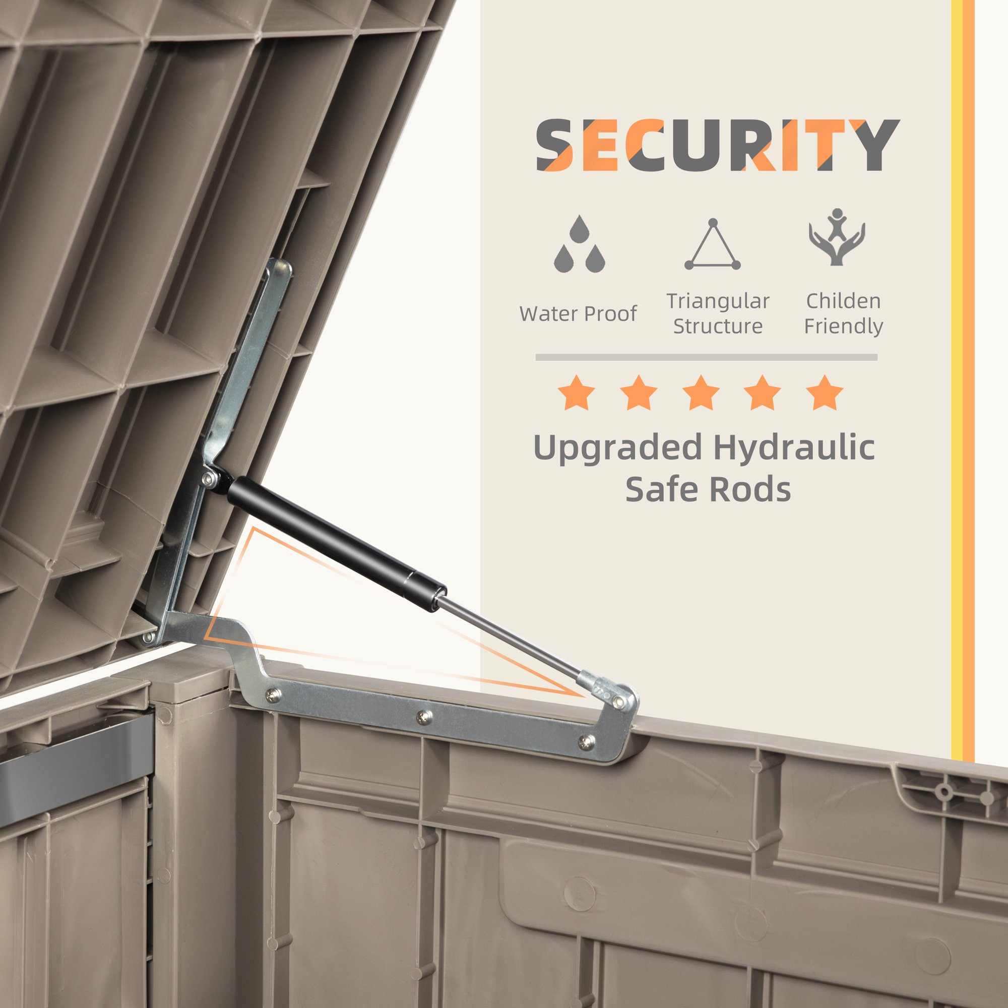 Kutime 120 Gallons Patio Deck Box Resin Wood Grain Storage Box with Cushion. Light Brown