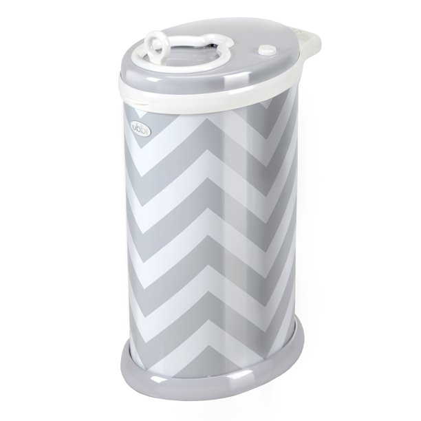 Ubbi Steel Diaper Pail. 1 Refill. Gray Chevron