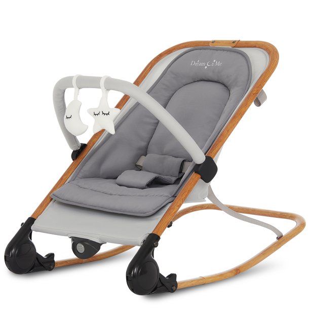 Dream On Me Rock With Me 2-In-1 Rocker And Stationary Seat. Compact Portable Infant Rocker. Gray