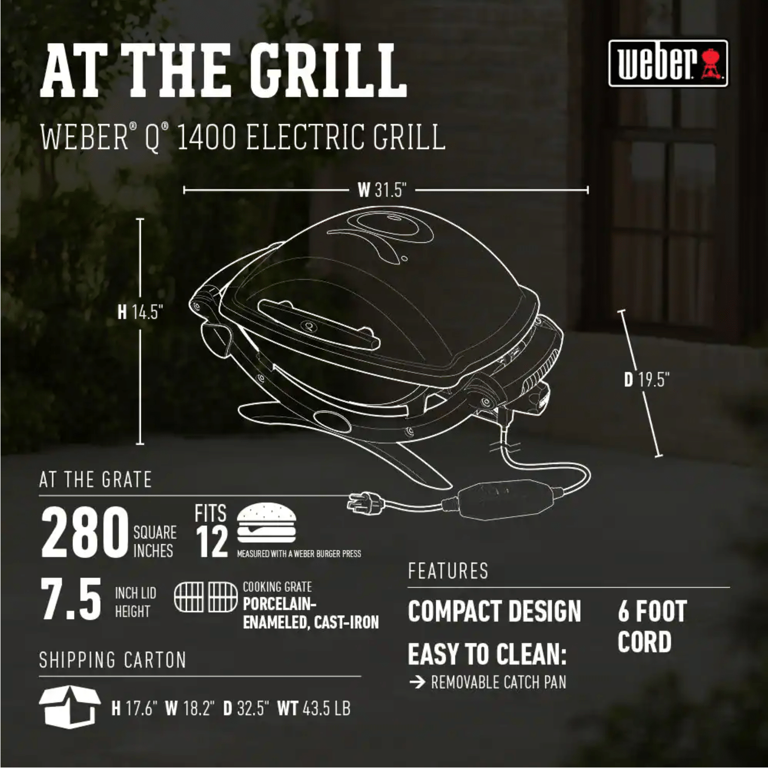 Weber Q 2400 1-Burner Portable Electric Grill in Gray