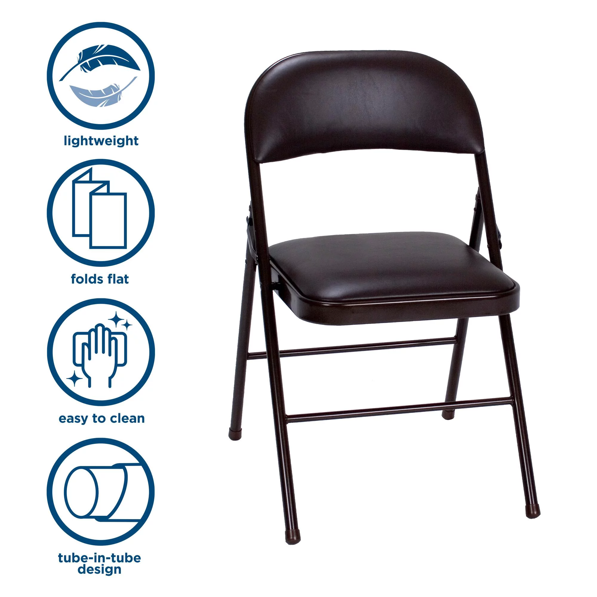 Cosco Premium Vinyl Padded Metal Folding Chair. Double Braced. Black. 4-Pack