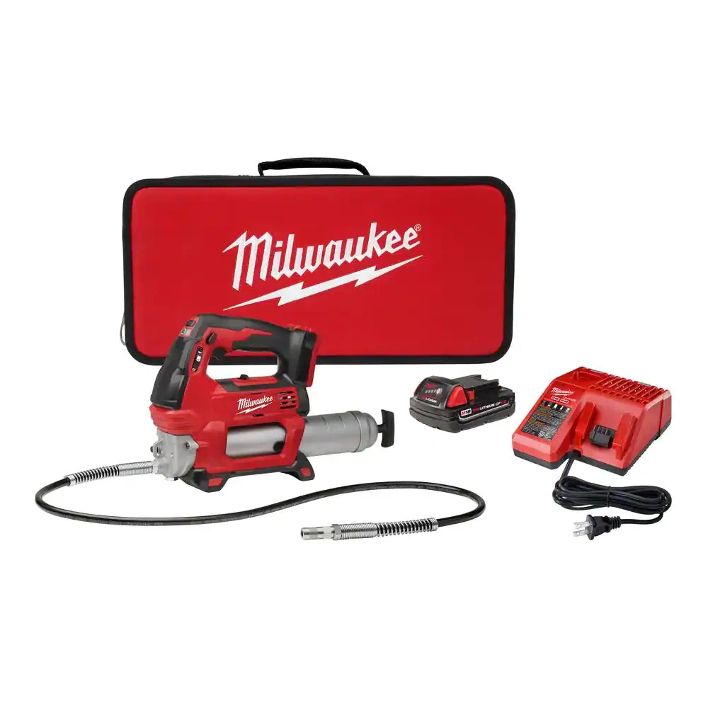 Milwaukee M18 18-Volt Lithium-Ion Cordless Grease Gun 2-Speed With (1) 1.5Ah Batteries. Charger. Tool Bag