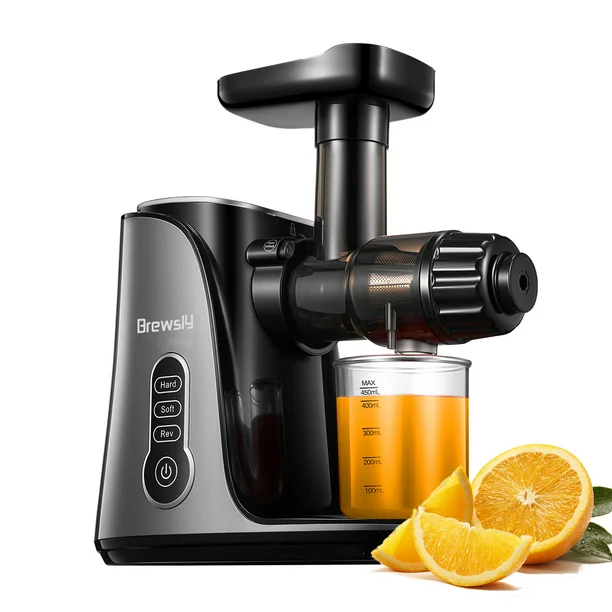 Brewsly Juicer Machines Easy to Clean. Slow Masticating Juicer Higher Juice Yield. Black