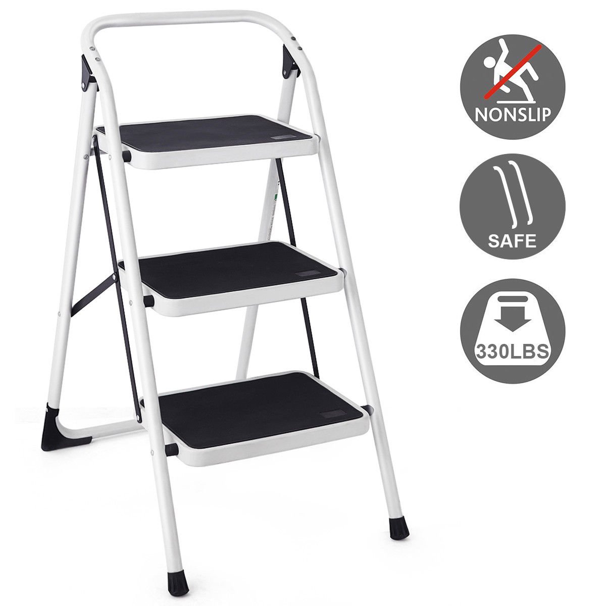 Costway Goplus 3 Step Lightweight Ladder HD Platform Foldable Stool 330 lb Cap. Saving Space