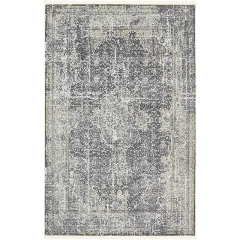 Langley Street Folmar Machine Woven/Power Loomed Performance Dark Gray Rug. Rectangle 10′ x 13′