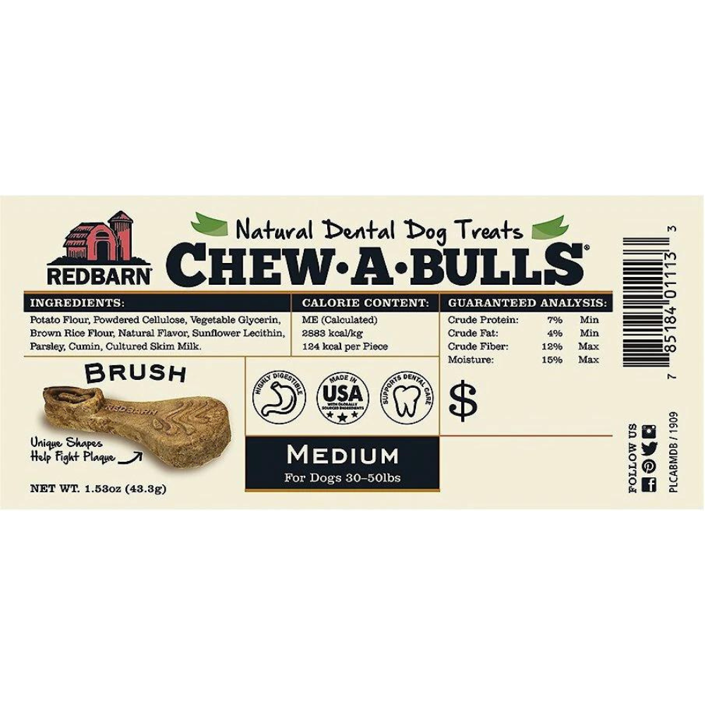 Redbarn Chew-A-Bulls Brush Medium Dental Dog Treats. 45 count