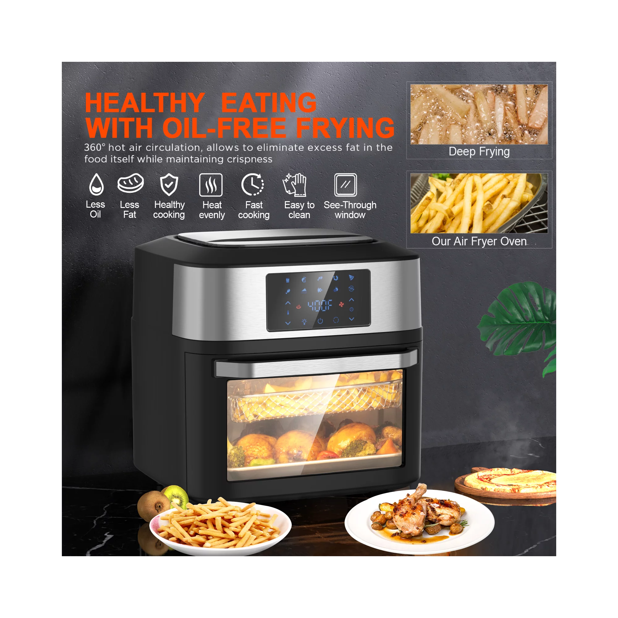 Iconites 20 Quart Air Fryer 10-in-1 Toaster Ovens AO1202K. Rotisserie Black