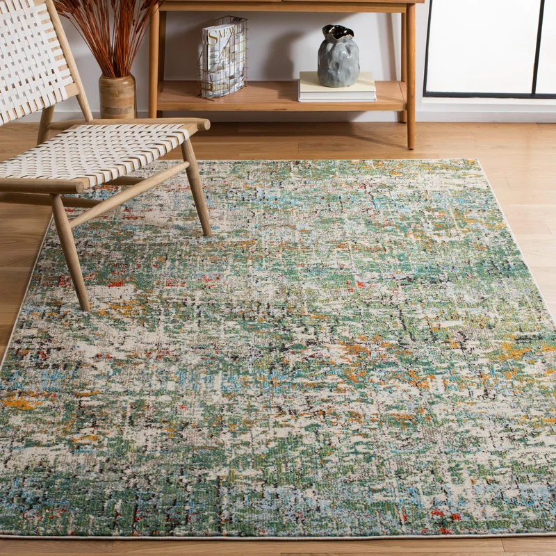 Bungalow Rose Jyn Machine Woven/Power Loomed Performance Green/Turquoise Rug. Rectangle 12′ x 15′