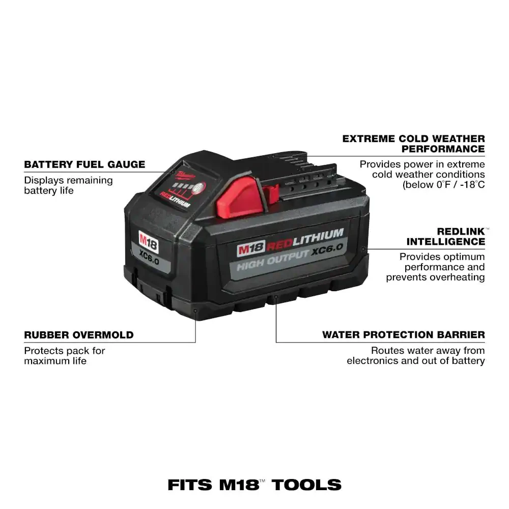 Milwaukee M18 18-Volt Lithium-Ion High Output 6.0Ah Battery Pack (2-Pack)