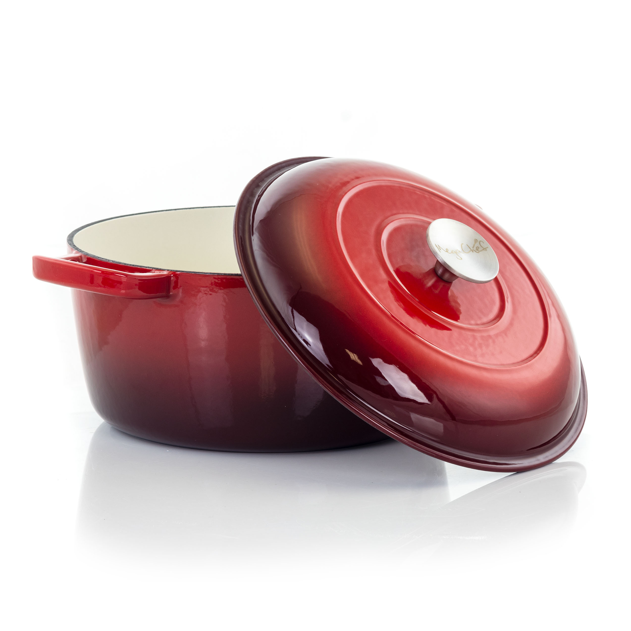 MegaChef 5 Quarts Round Enameled Cast Iron Casserole with Lid in Red