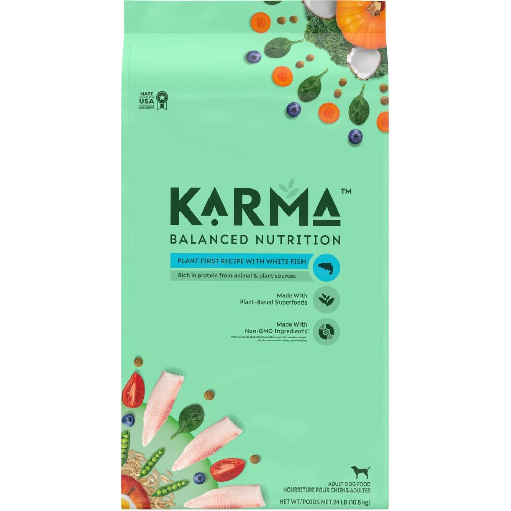 Karma Balanced Nutrition Plant First Recipe with White Fish Adult Dry Dog Food. 24-lb bag