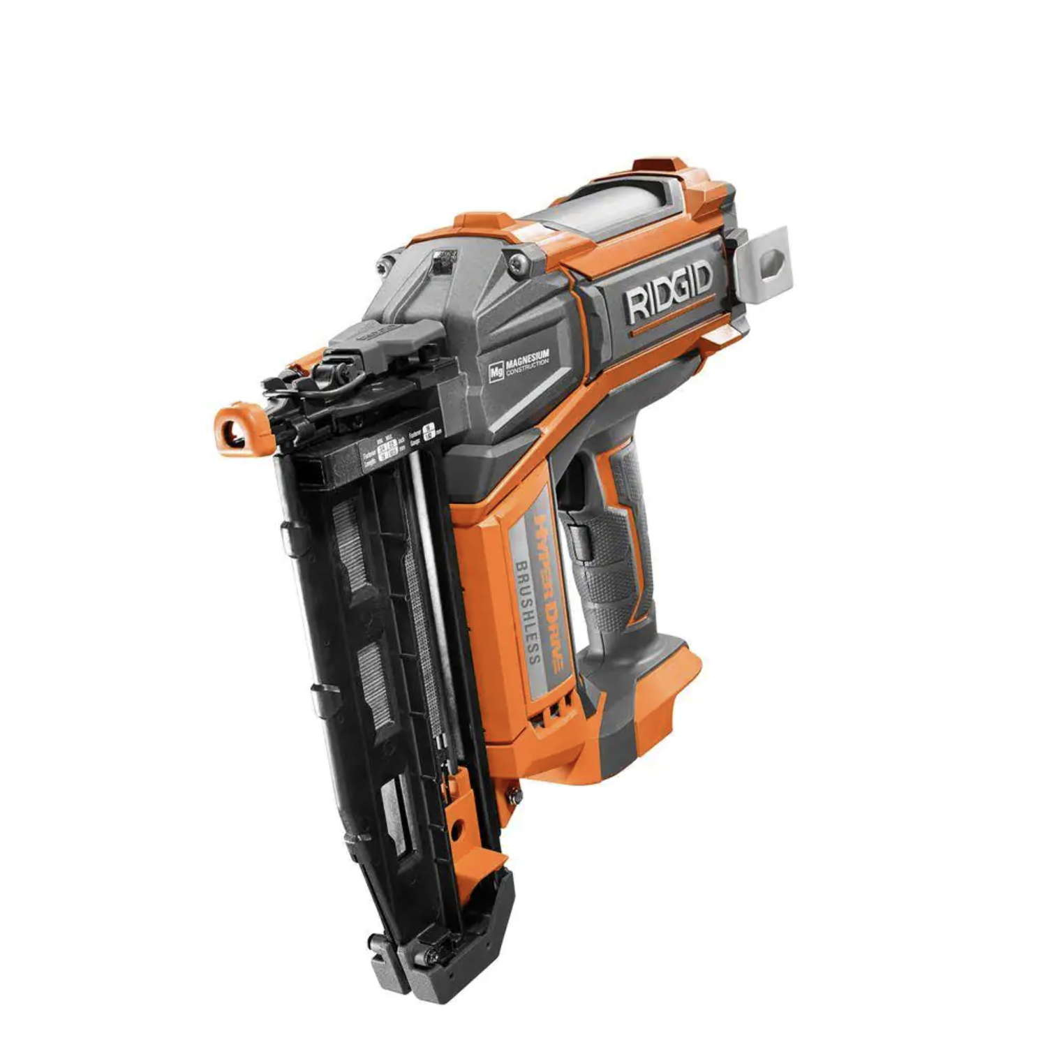 Ridgid R09892B 18V Brushless Cordless HYPERDRIVE 16-Gauge 2-1/2 in. Straight Finish Nailer(Tool Only). Belt Clip. Bag. Sample Nails