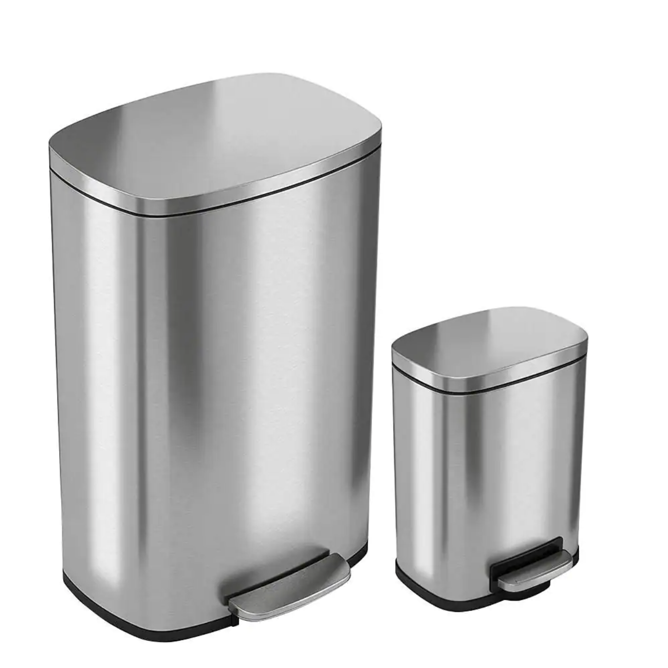 iTouchless 13 Gal. and 1.32 Gallon SoftStep Stainless Steel Step Trash Can Combo Set. Removable Bucket