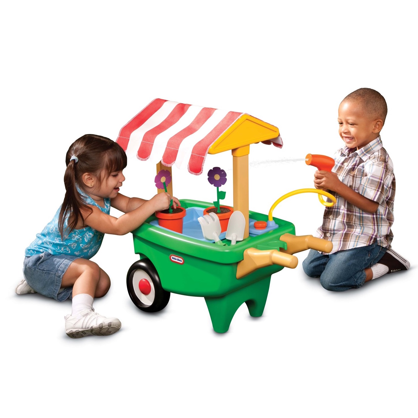 Little Tikes 2-in-1 Garden Cart & Wheelbarrow Play Gardening Toy with 10 Pieces and Sprinkler