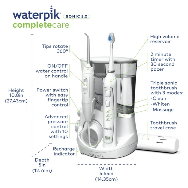 Waterpik Complete Care 5.0 Water Flosser + Sonic Electric Toothbrush. White