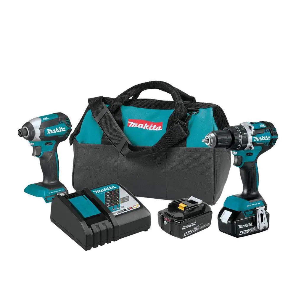Makita 18V LXT Lithium-Ion Brushless Cordless Hammer Drill And Impact Driver Combo Kit (2-Tool) w/ (2) 4Ah Batteries. Bag