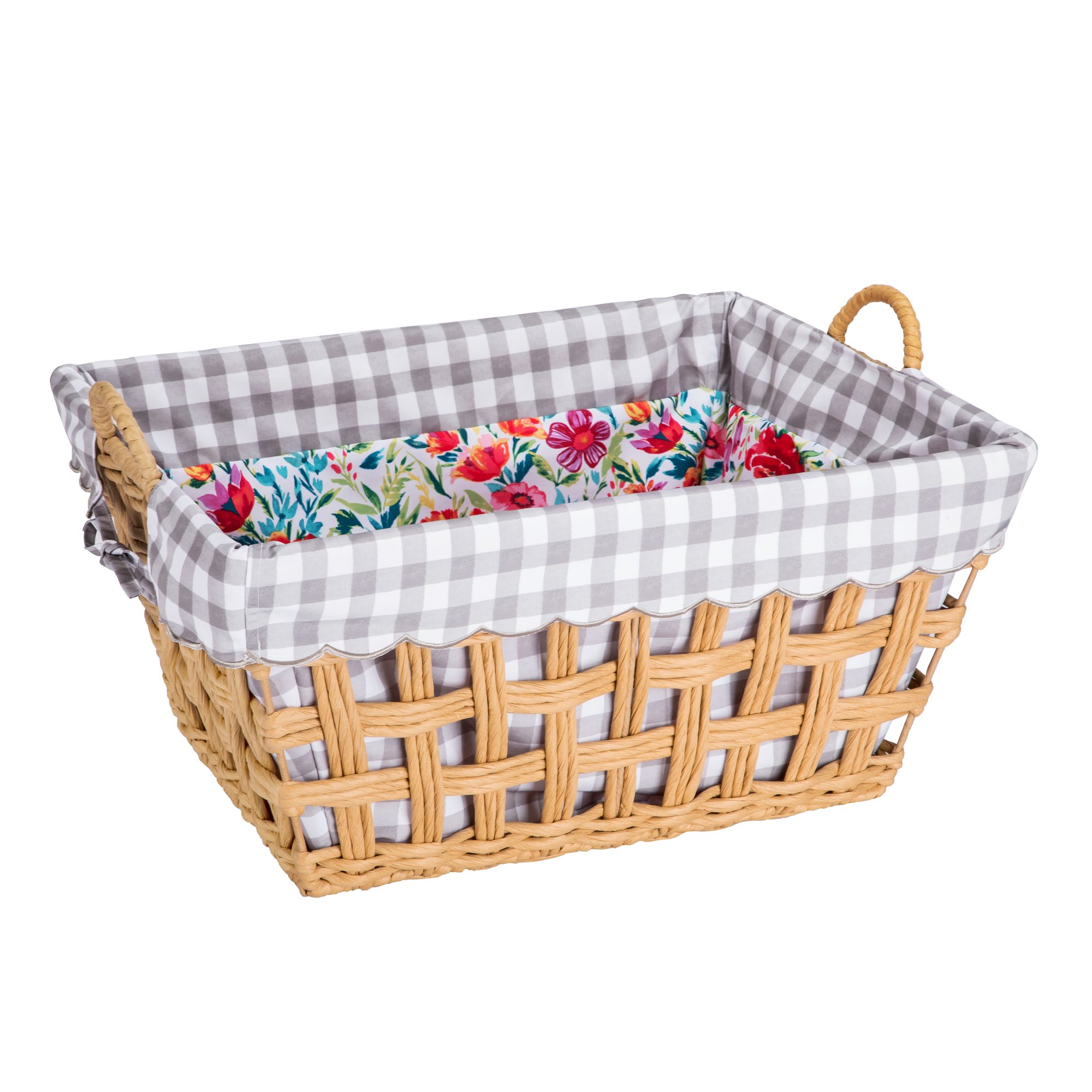 The Pioneer Woman Gingham & Petal Party Paper Rope Laundry Basket with Removable Liner