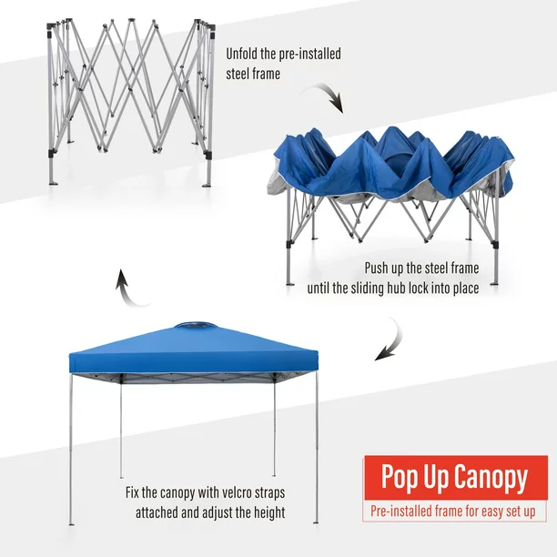 Sophia & William 10′ x 10′ Outdoor Gazebo Instant Pop Up Canopy Tent with Wheeled Bag - Blue