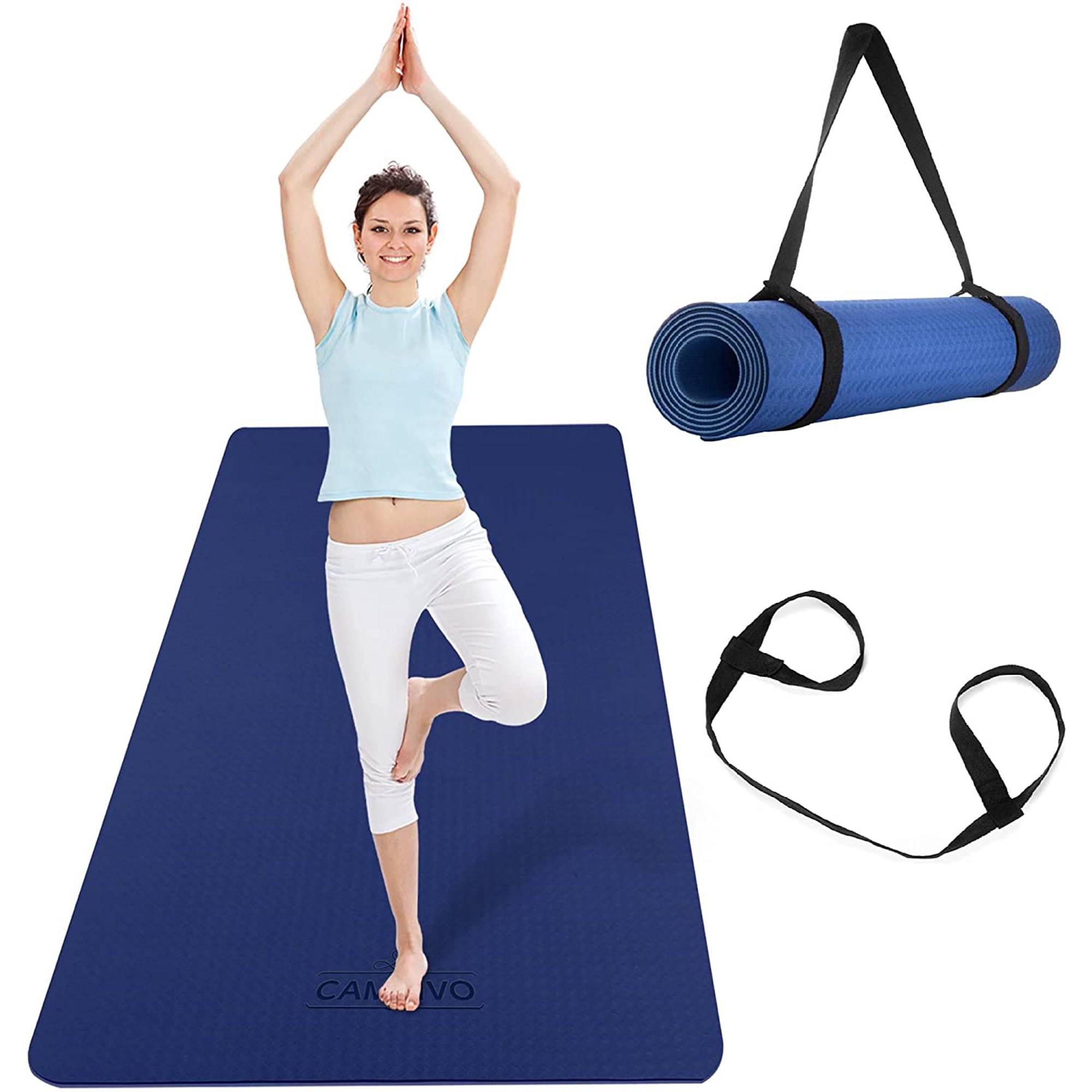 Cambivo Extra Wide Yoga Mat 72″ x 32″x 1/4″. Eco-Friendly SGS Certified. Blue