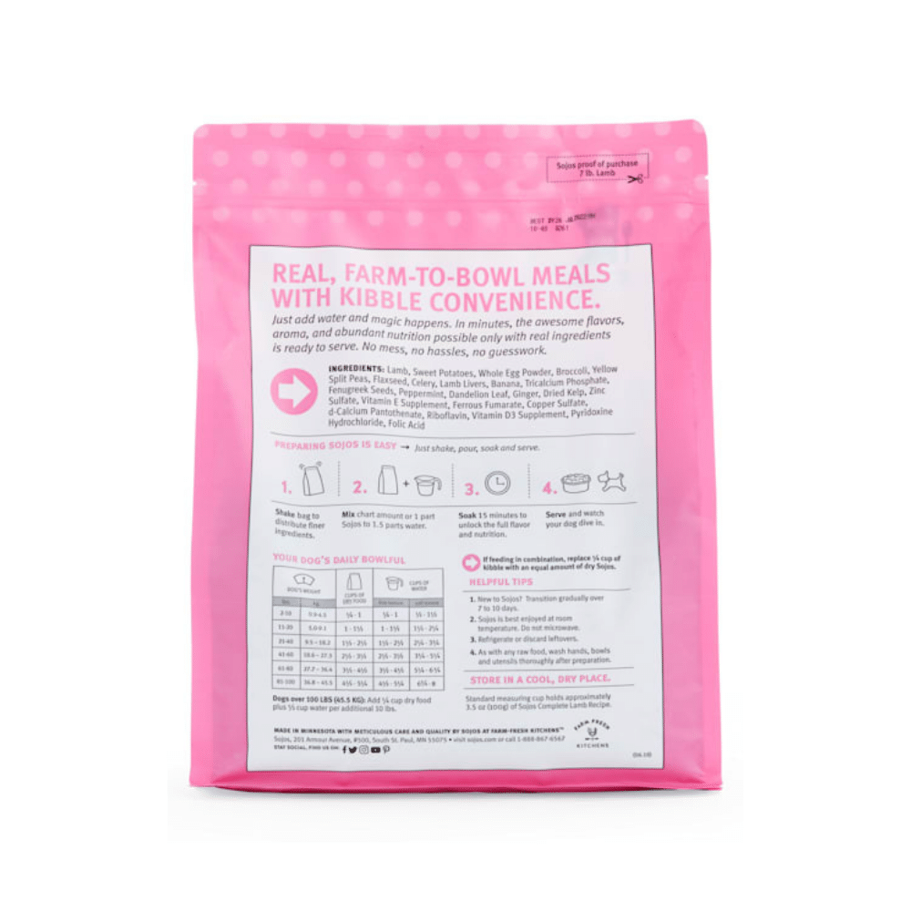 Sojos Complete Adult Grain-Free Lamb Recipe Freeze-Dried Raw Dog Food. 7 Pounds