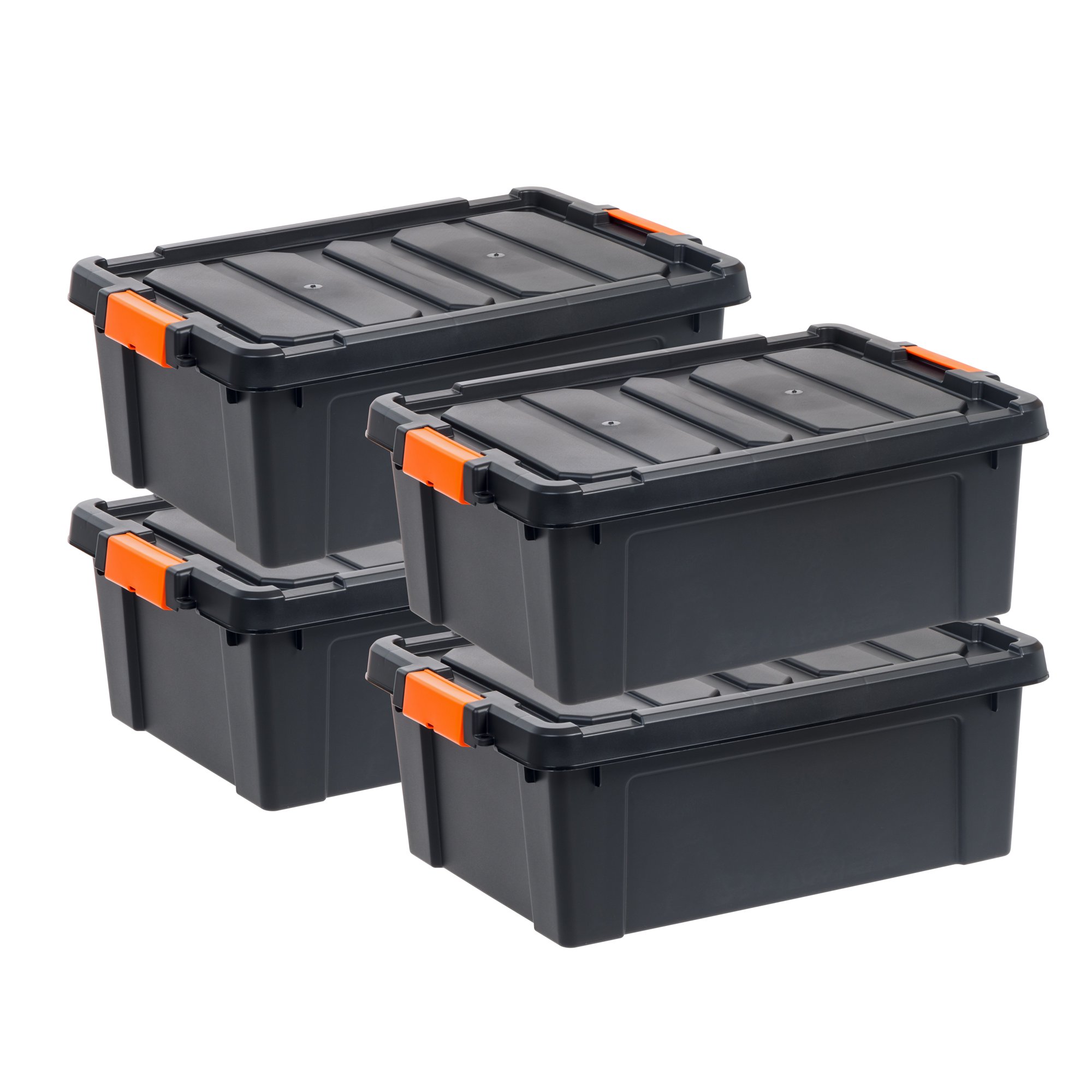 IRIS USA. 11 Gallon Heavy Duty Plastic Storage Box. Black. Set of 4