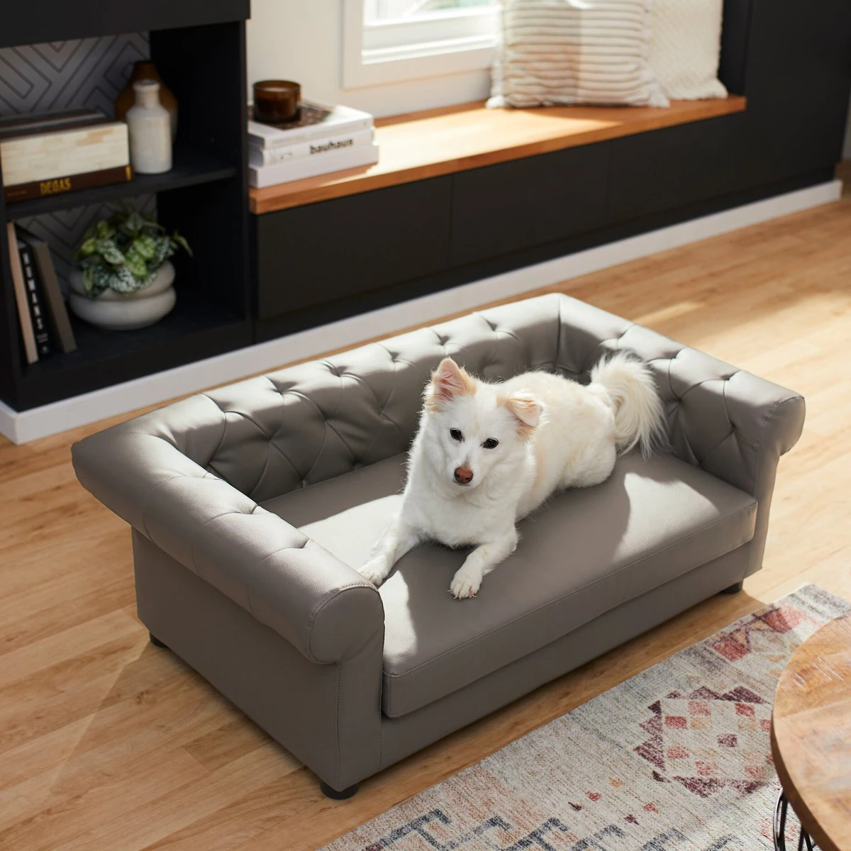 Frisco Leatherette Sofa Pet Bed. Dark Gray
