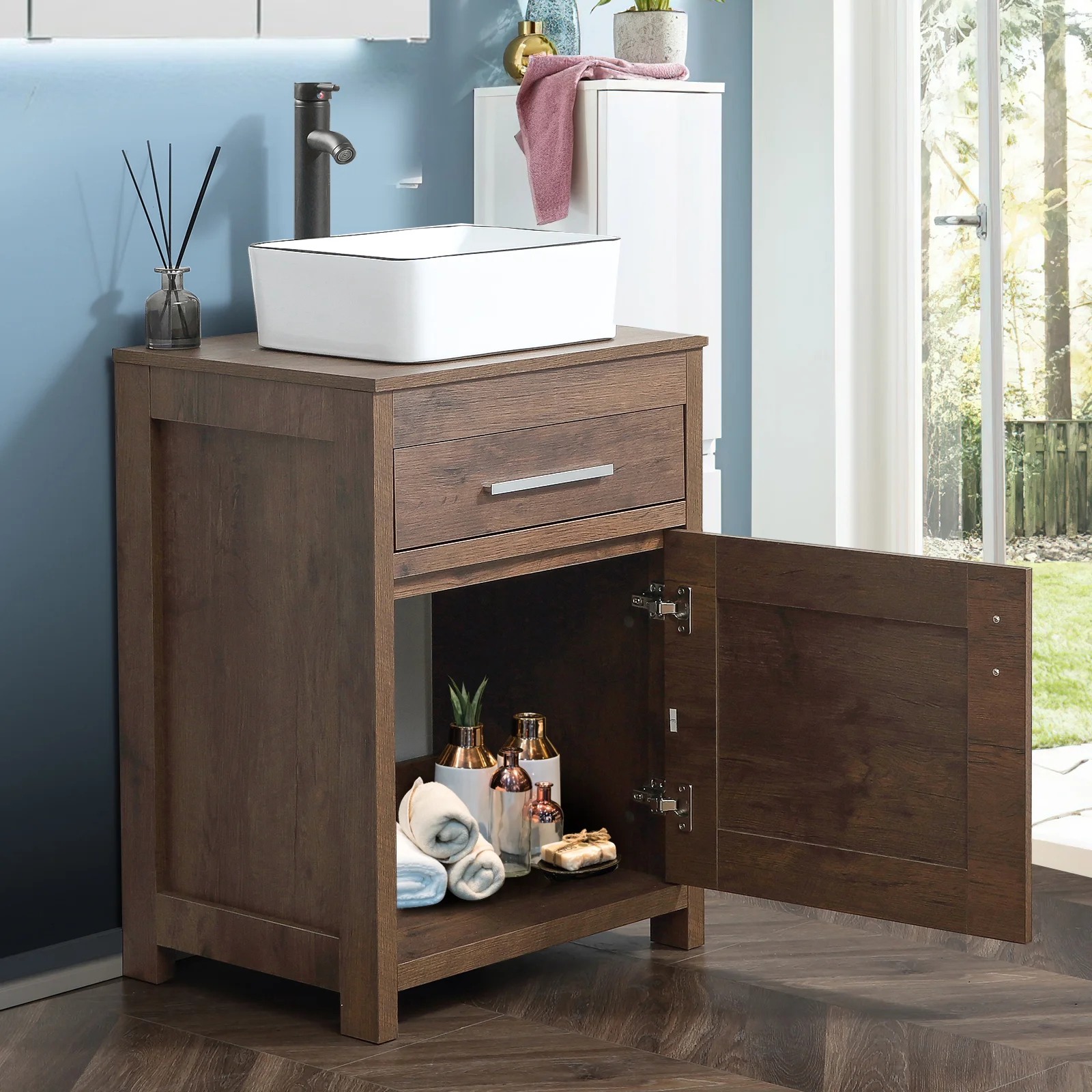 Red Barrel Studio Aida 23.6” Free-standing Single Bathroom Vanity. Rosewood