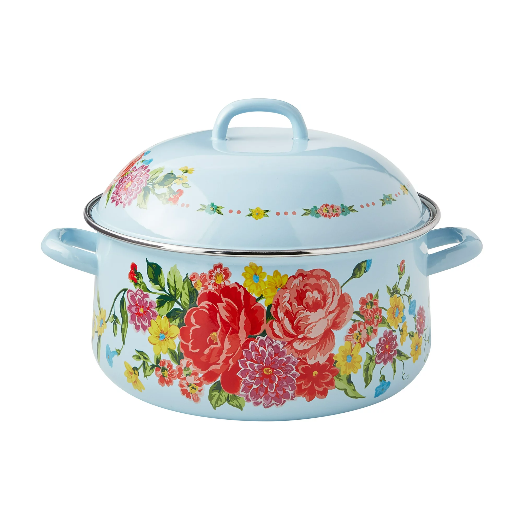 The Pioneer Woman Sweet Rose 6.4-Quart Enamel on Steel Dutch Oven with Lid