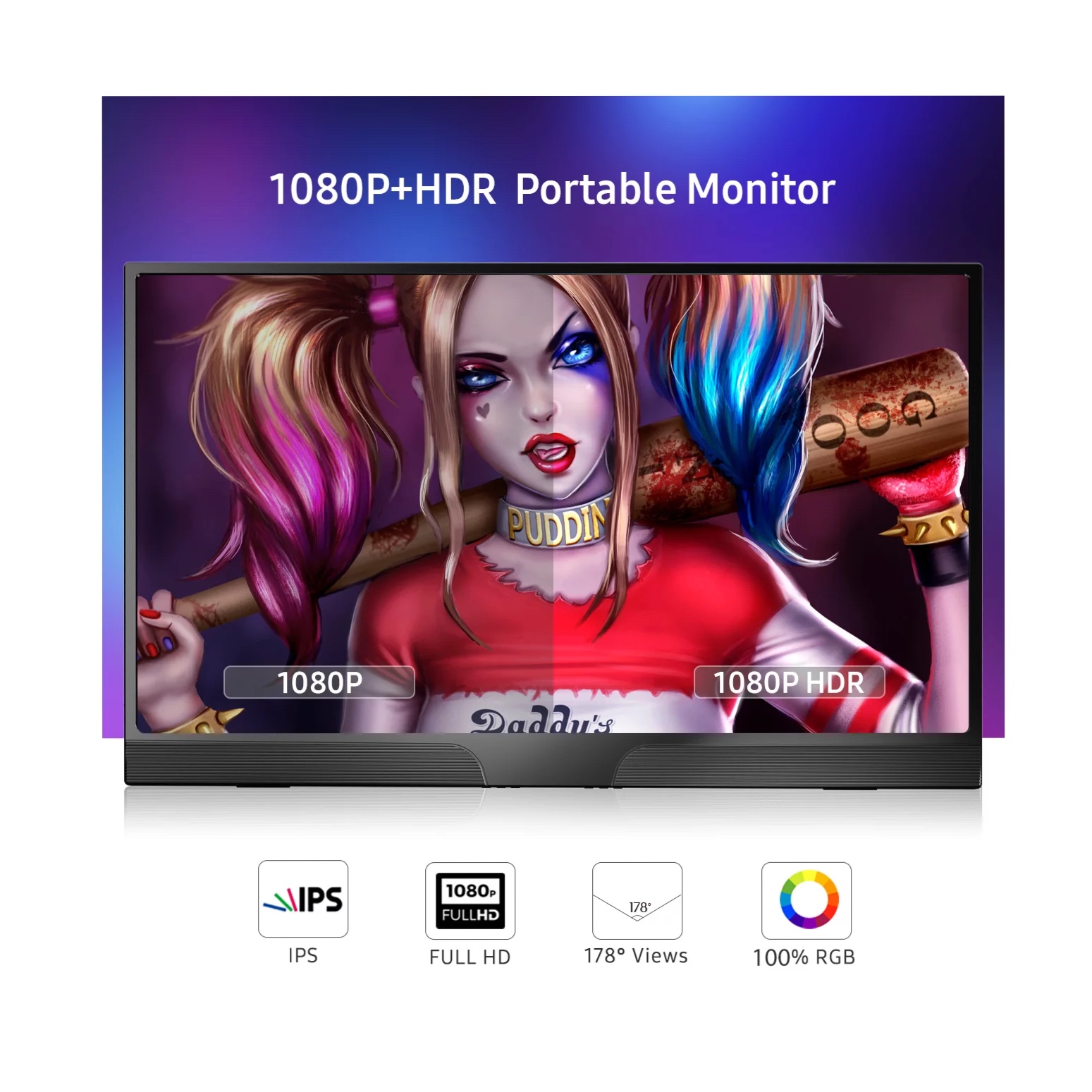 Uperfect 156AA15 Portable Monitor. 15.6 Inch 1080P FHD USB-C HDMI Computer Gaming Monitor HDR IPS Display Screen w/Speakers