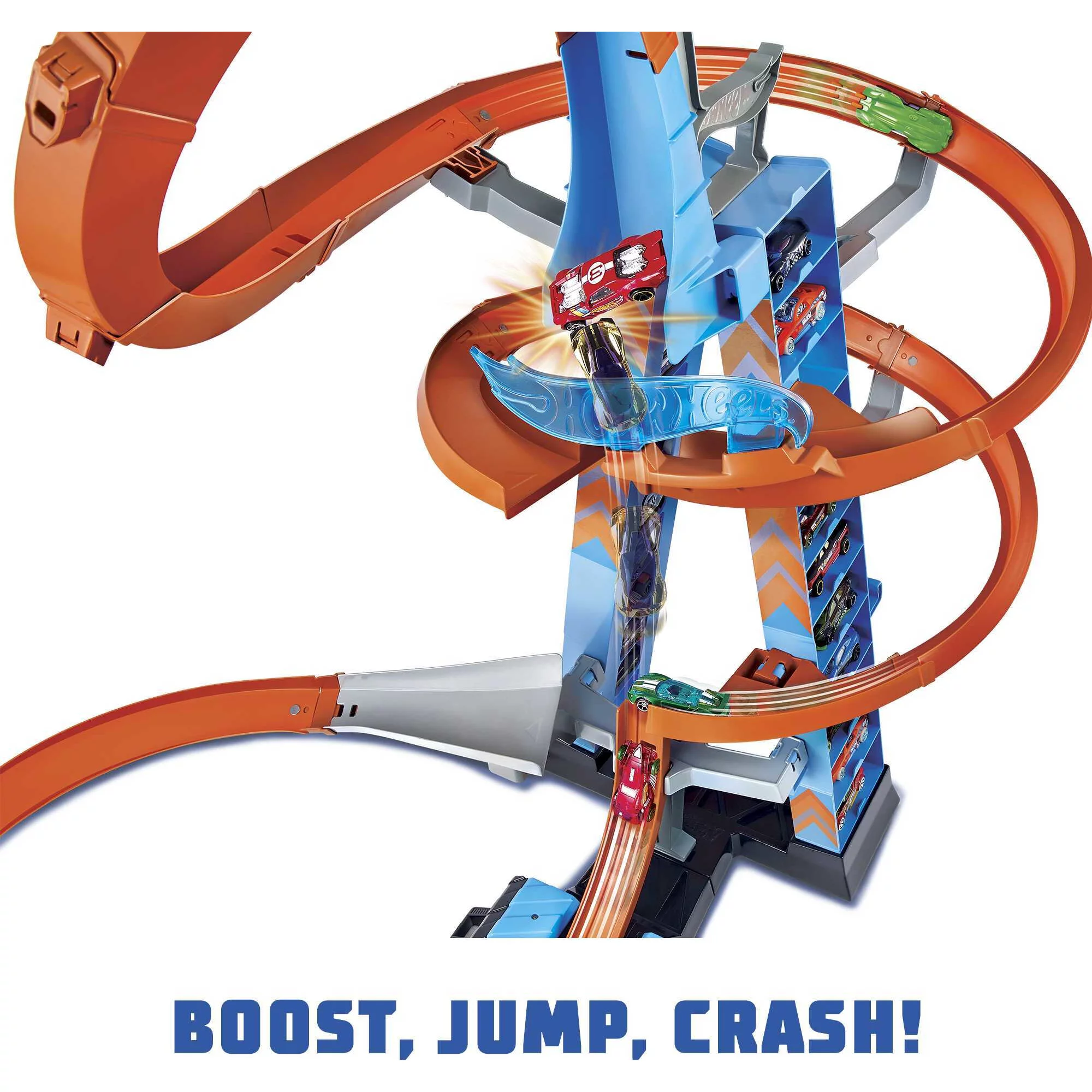 Hot Wheels Sky Crash Tower Track Set. 2.5+ Ft / 83 Cm High. Motorized Booster & 1 Car