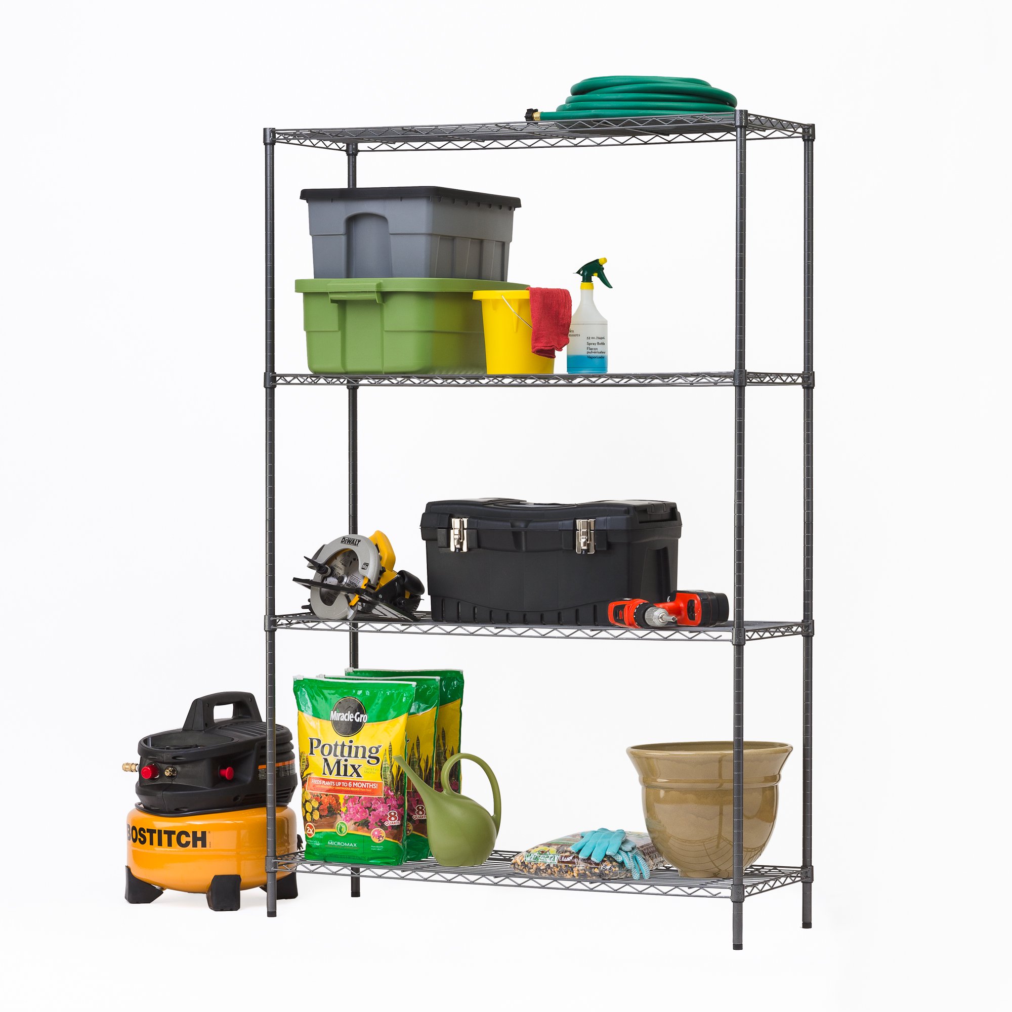 HSS 4-Tier Wire Shelf Unit. Black Anthracite. 18″D x 48″W x 72″H. Capacity 1400 lbs
