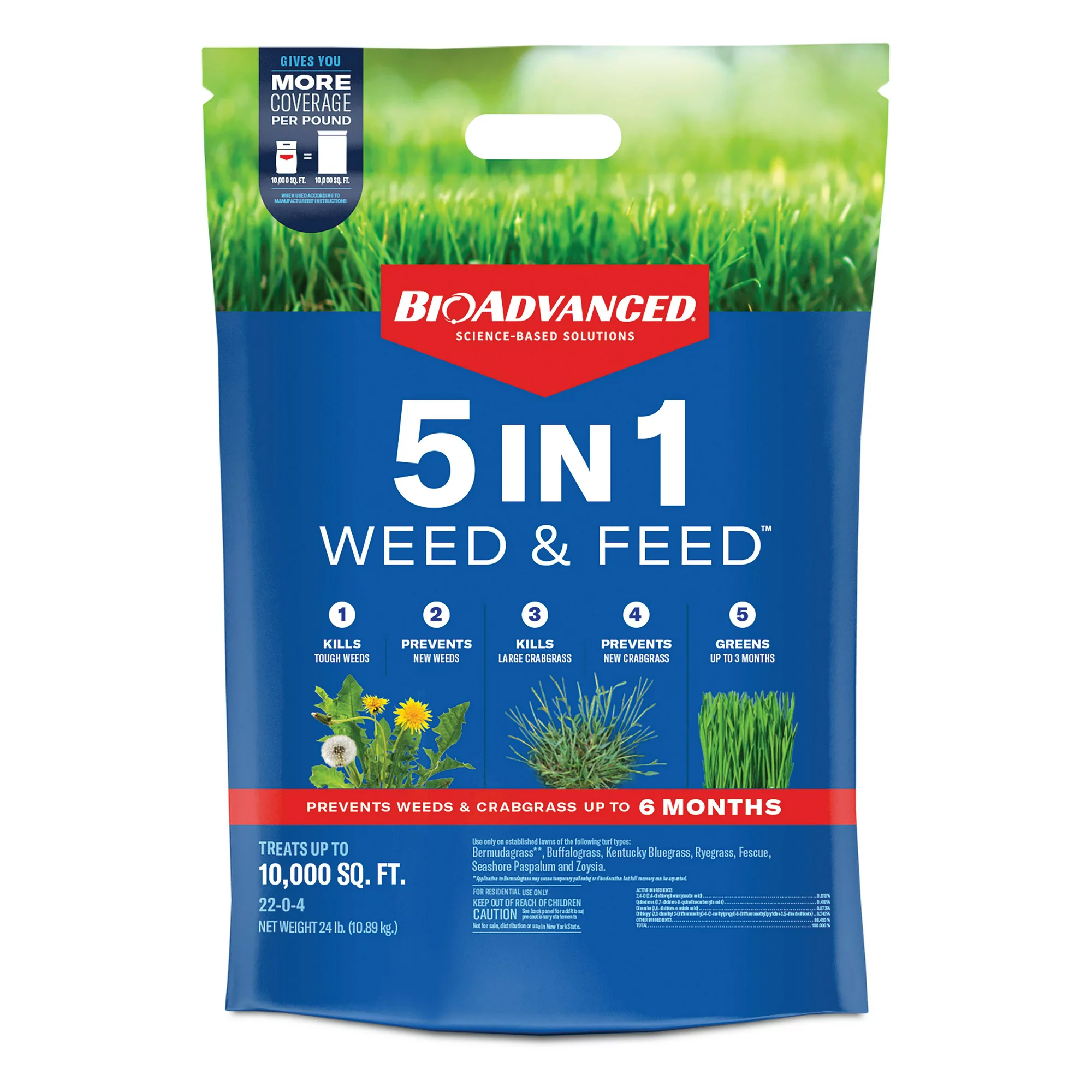 BioAdvanced 5 In 1 Weed and Feed. Granules. 24 lbs
