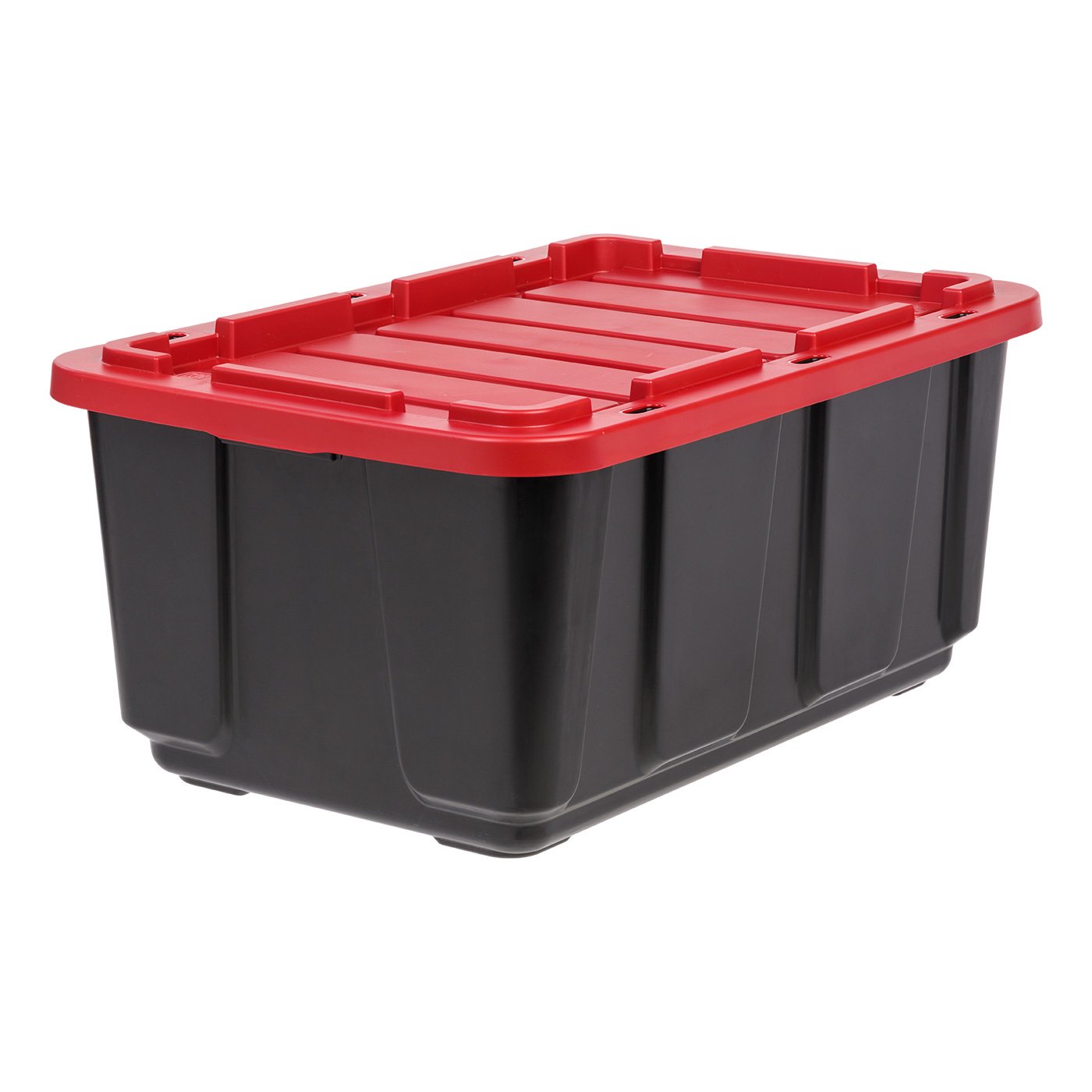 Iris USA. 27 Gallon Stackable Heavy DutyTough Storage Bin. Black/Red. Set of 3