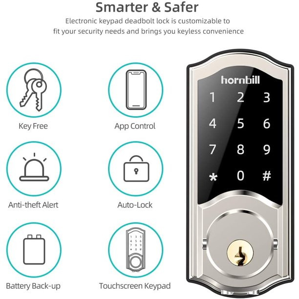 Hornbill Smart Deadbolt. Keyless Entry Door Lock for Front Door with Keypad