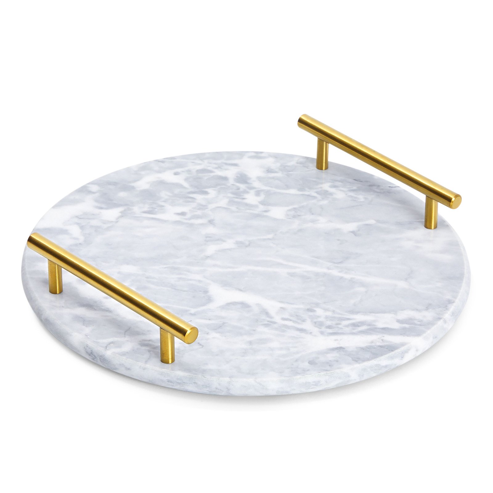 Juvale White Round Marble Tray for Vanity with Handles. 10.7 x 10.7 x 0.4 in