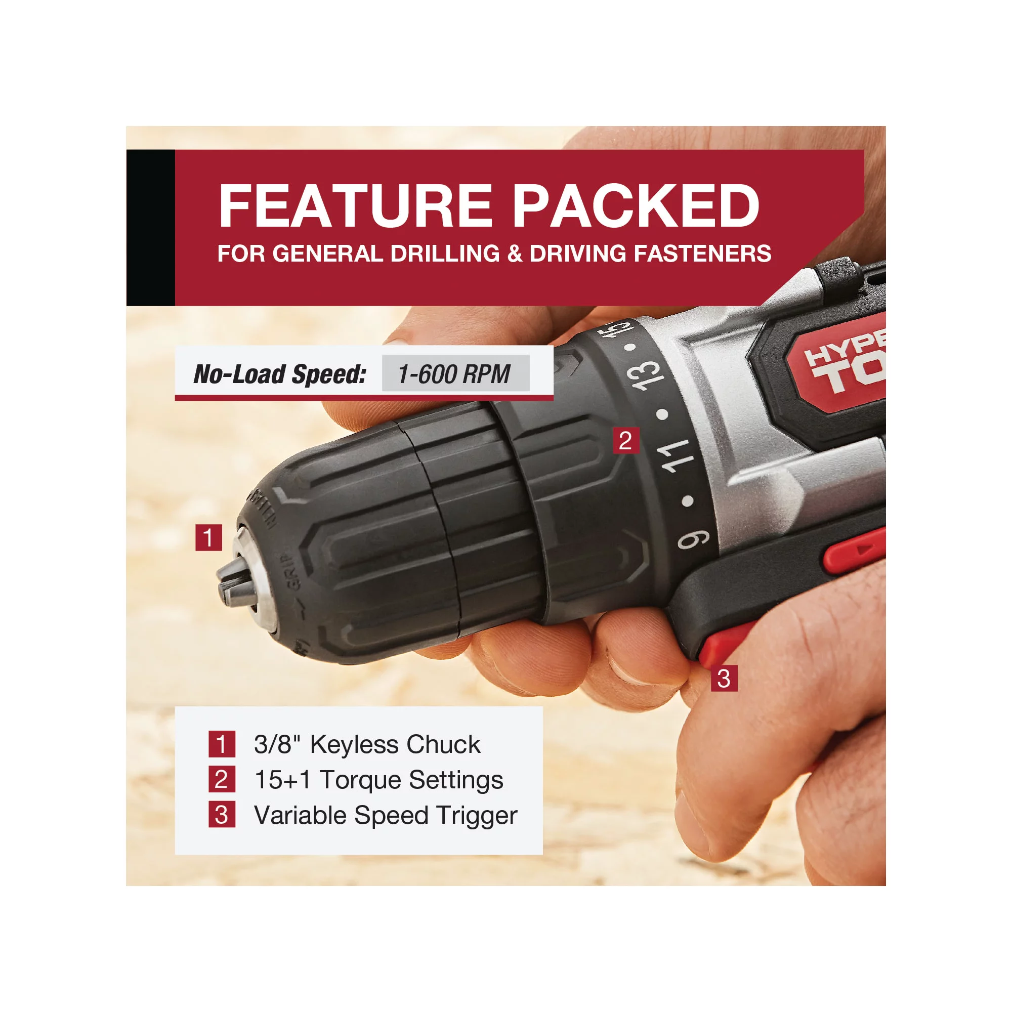 Hyper Tough 20V Max (2-Tool Set) 3/8 inch Cordless Drill & 1/4 inch Impact Driver Combo Kit