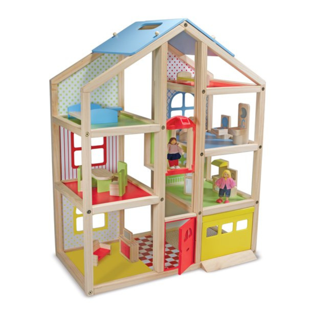 Melissa & Doug Wooden Hi-Rise Dollhouse With 15 Furniture Pieces. Garage. Working Elevator