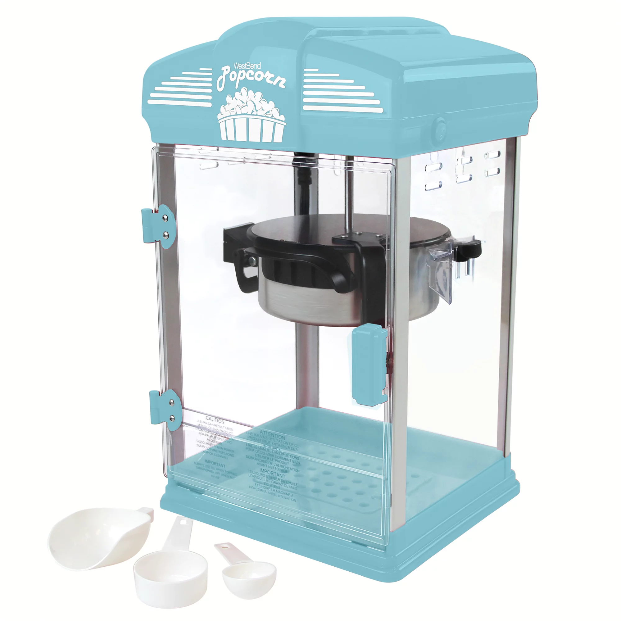 West Bend Theater Crazy Theater Style Popcorn Popper Machine with Nonstick Kettle. 4-Ounce. Blue