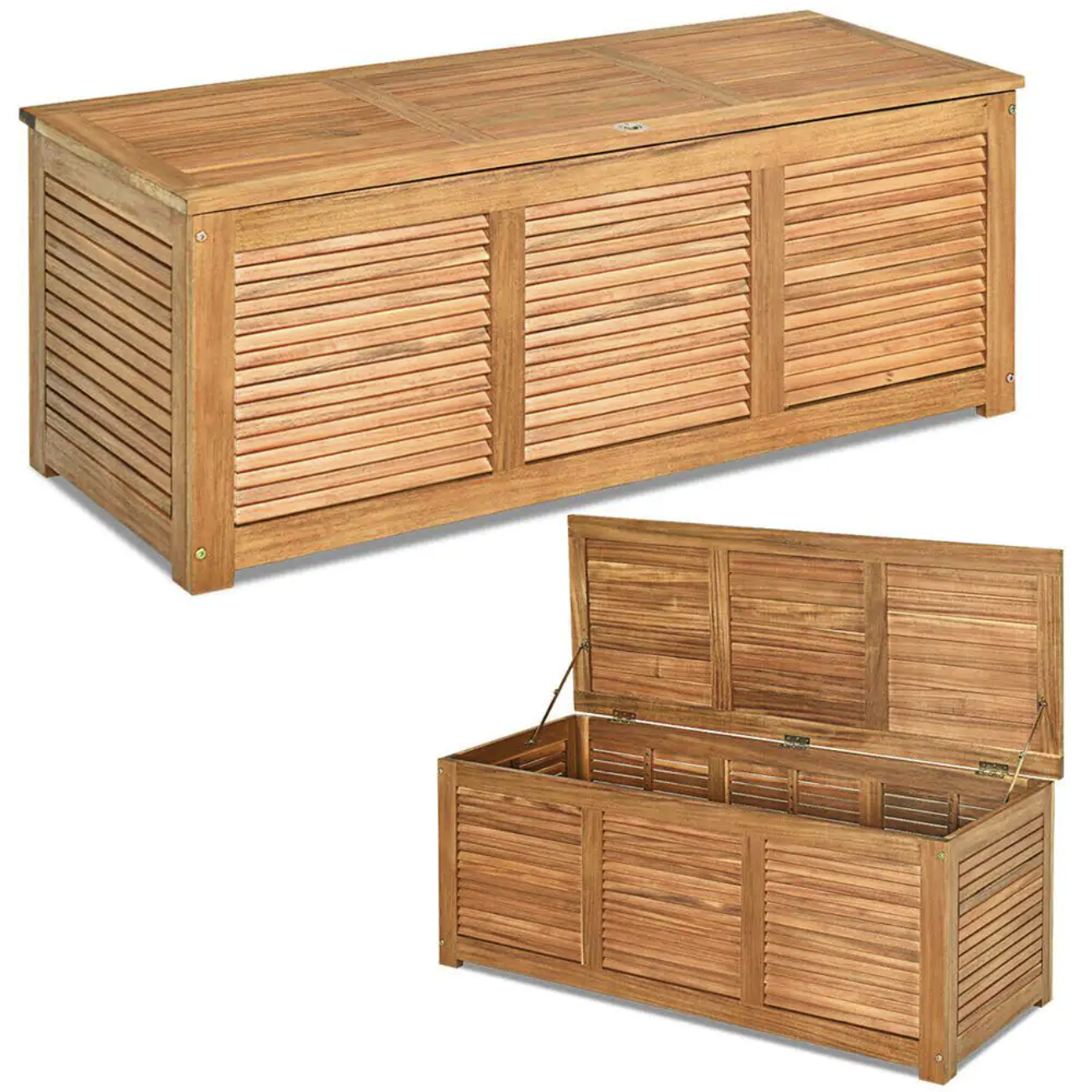 Costway 47 Gal. Deck Storage Acacia Wood Organization Toys Cushions Tools Deck Box