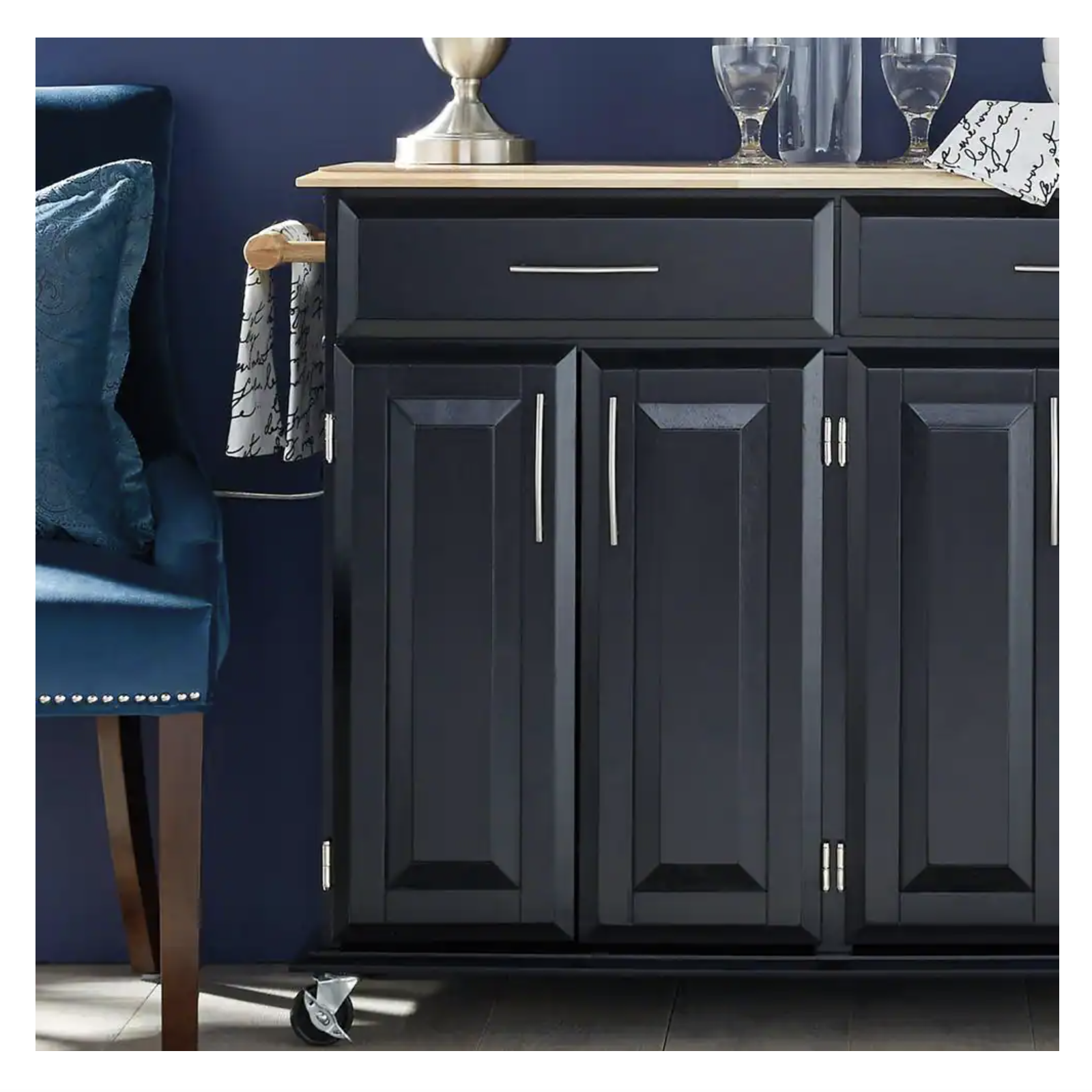 Homestyles Dolly Madison Black Kitchen Cart With Natural Wood Top