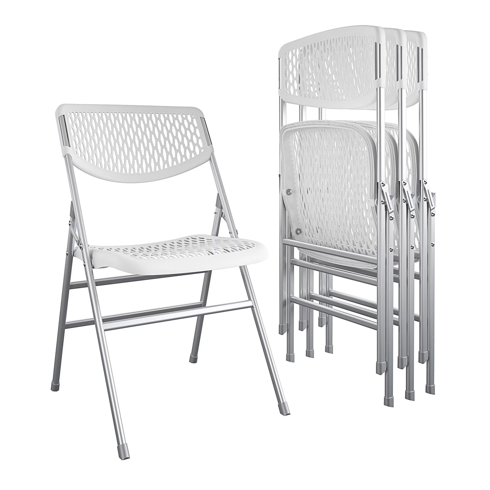 Cosco Ultra Comfort Commercial XL Plastic Folding Chair. Triple Braced. White. 4-Pack