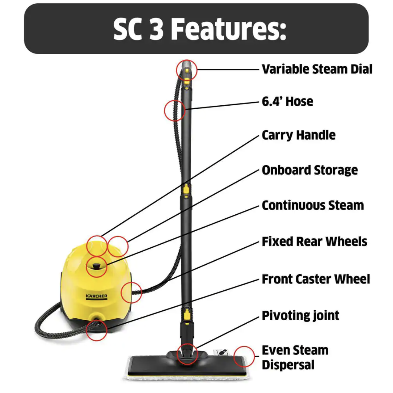 Karcher SC 3 Portable Multi-Purpose Steam Cleaner with Hand & Floor Attachments