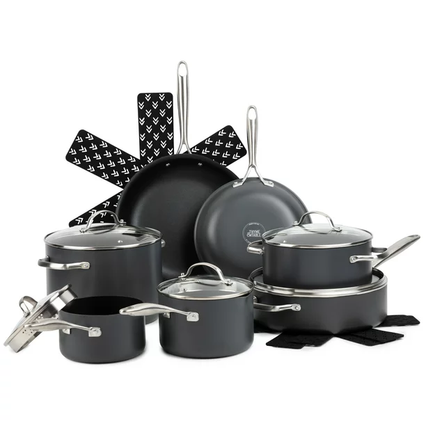 Thyme & Table Non-Stick 15-Piece Cookware Set Hard Anodized Aluminum