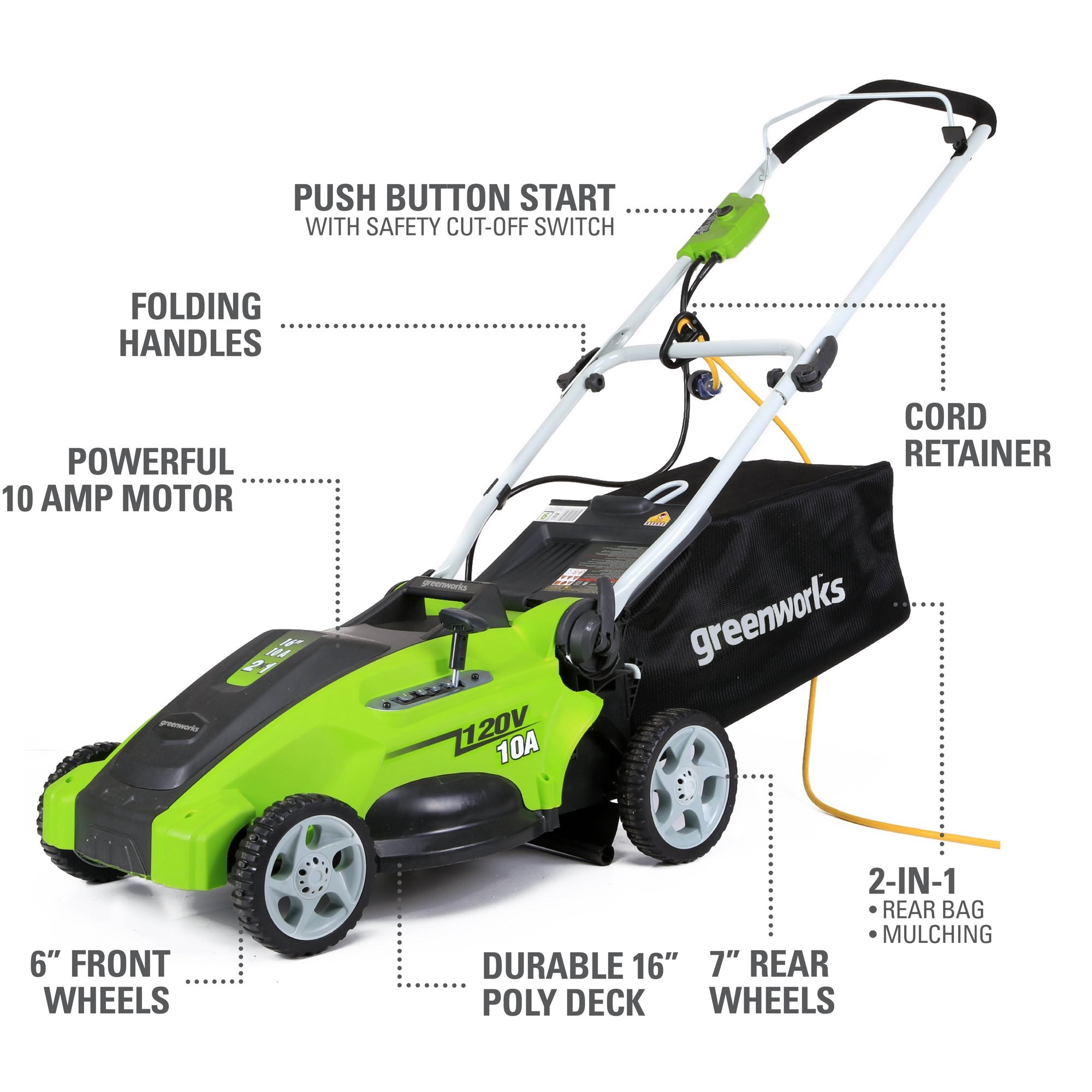 Greenworks 10 Amp 16-inch Corded Electric Walk-Behind Push Lawn Mower. 25142